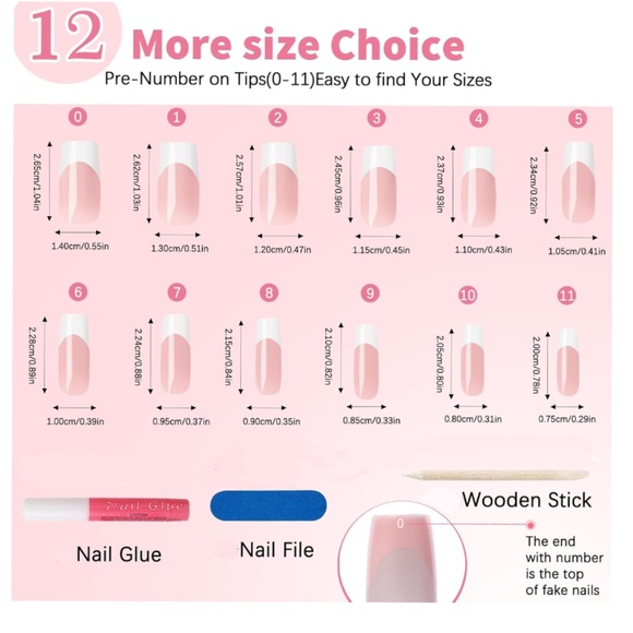 120 Peach and White French Tip Press on Nails Medium Square - Picture 2 of 6